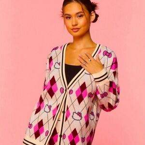Hello Kitty Pink Argyle Cardigan